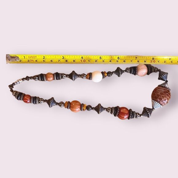 Multi Color Glass and Silver Tone Beaded Necklace Choker Boho 18" - Picture 2 of 2